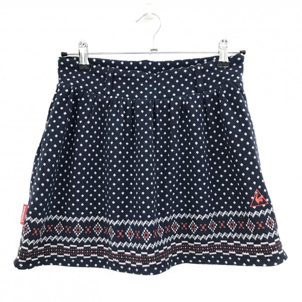 ルコックゴルフ スカート ネイビー×白 総柄 裏起毛 紙タグ付 レディース 9 ゴルフウェア le coq sportif