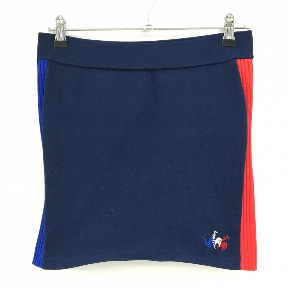 ルコックゴルフ ニットスカート ネイビー×レッド 裾ロゴ刺しゅう ウエストゴム レディース 11 ゴルフウェア le coq sportif