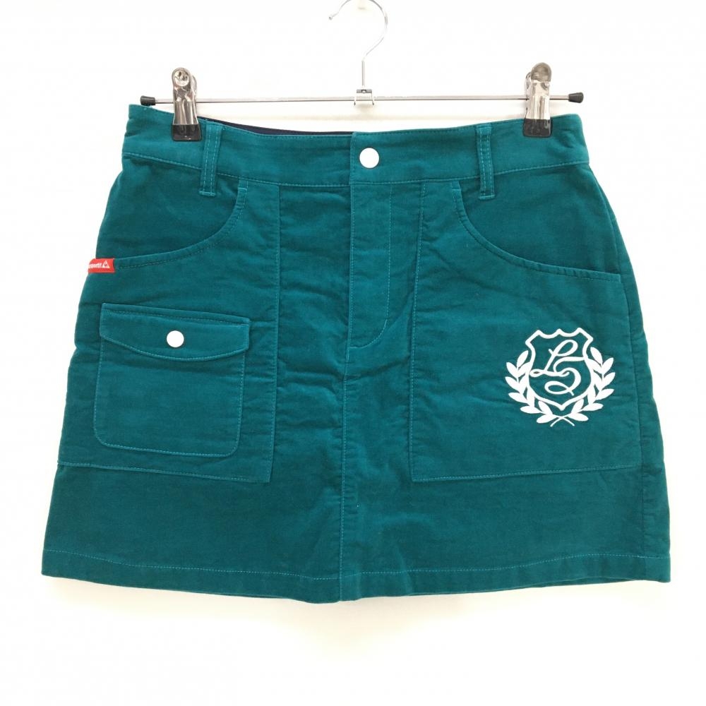 【美品】ルコックゴルフ スカート グリーン×白 表起毛 刺しゅう  レディース 9 ゴルフウェア le coq sportif