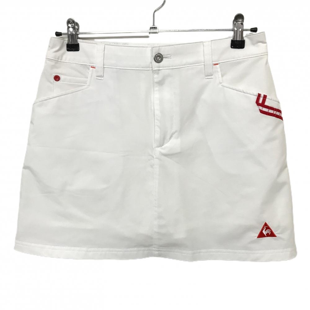 【美品】ルコックゴルフ スカート 白×レッド ティー装着可 内側インナーパンツ  レディース 11 ゴルフウェア le coq sportif