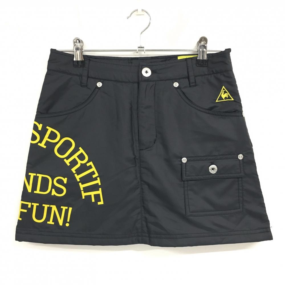 ルコックゴルフ スカート 黒×イエロー サイドビッグプリント ロゴ刺しゅう レディース 7 ゴルフウェア le coq sportif