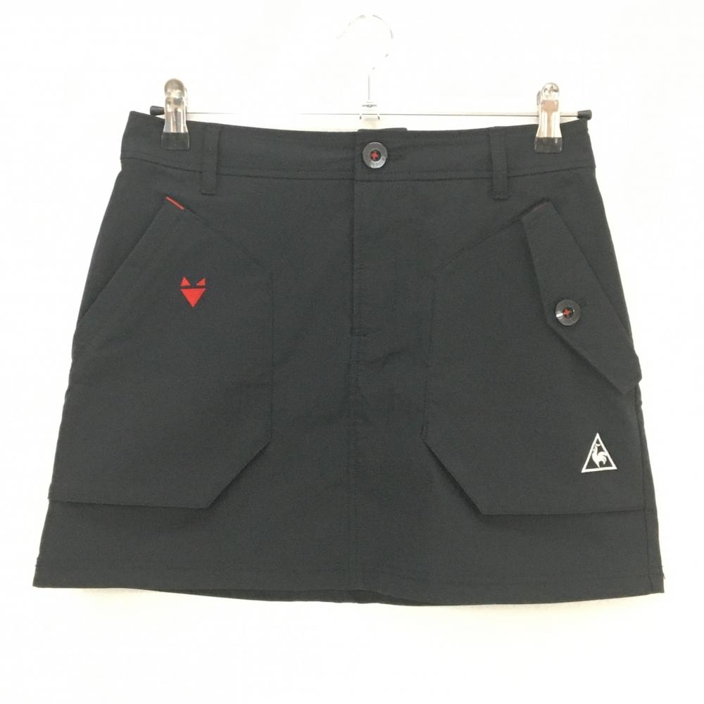 【超美品】ルコックゴルフ スカート 黒 ロゴ刺しゅう ストレッチ   レディース 9 ゴルフウェア le coq sportif