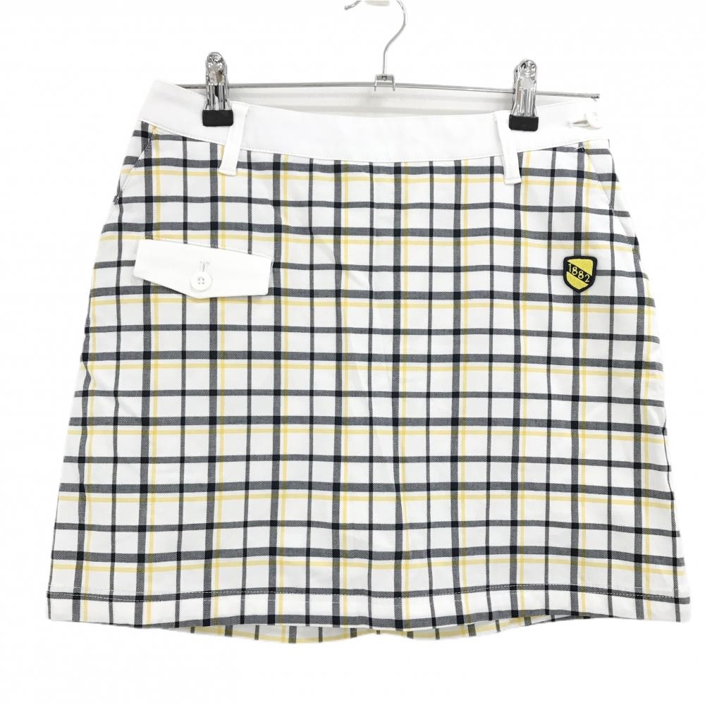 【超美品】ルコックゴルフ スカート 白×黒×イエロー チェック 内側インナーパンツ  レディース L ゴルフウェア le coq sportif