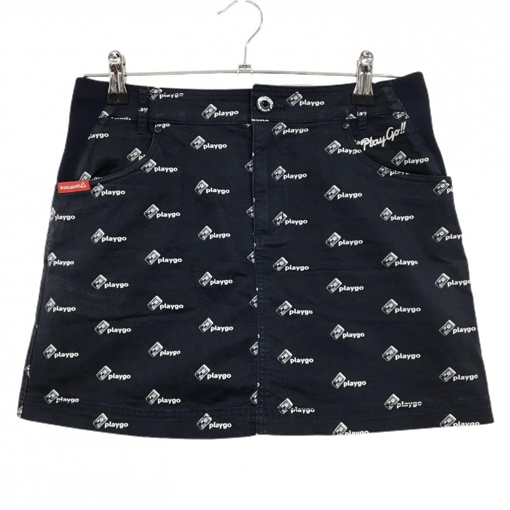 ルコックゴルフ スカート ネイビー×白 英字総柄 内側インナーパンツ  レディース 9 ゴルフウェア le coq sportif
