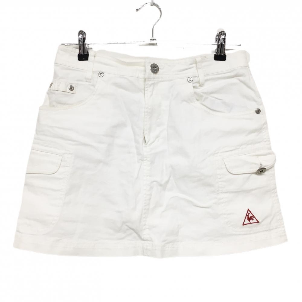 ルコックゴルフ カーゴスカート 白 ロゴ刺しゅうレッド 内側インナーパンツ レディース 11 ゴルフウェア le coq sportif