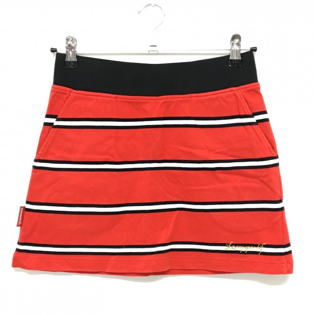 【美品】ルコック スカート レッド×黒 ボーダー ストレッチ ウエストゴム  レディース 7 ゴルフウェア le coq sportif