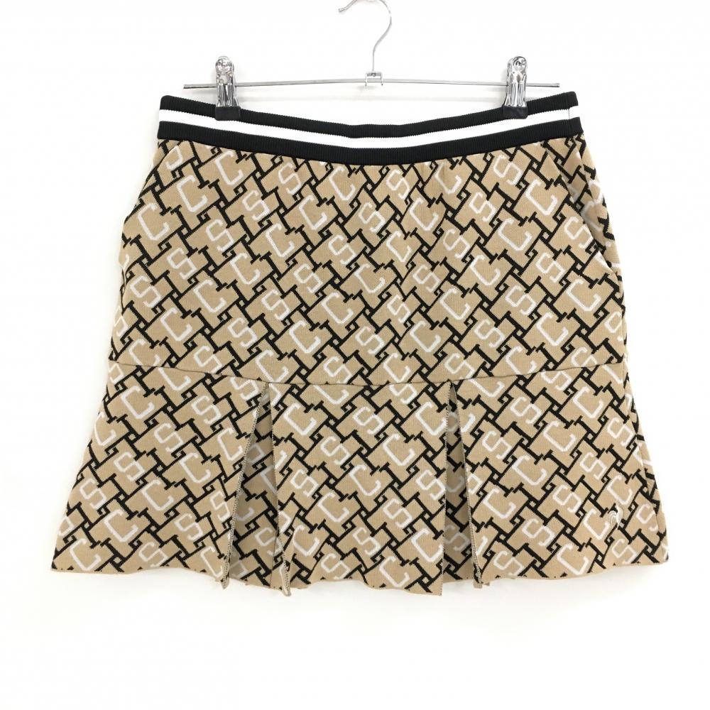 【超美品】ルコックゴルフ ニットスカート ベージュ×黒×白 総柄  レディース LL ゴルフウェア 2024年モデル le coq sportif