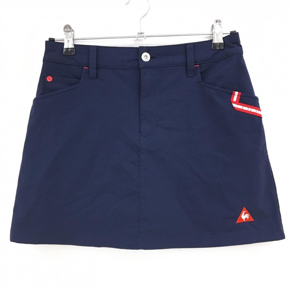 【美品】ルコックゴルフ スカート ネイビー×レッド ロゴ刺しゅう 背面花  レディース 9 ゴルフウェア le coq sportif