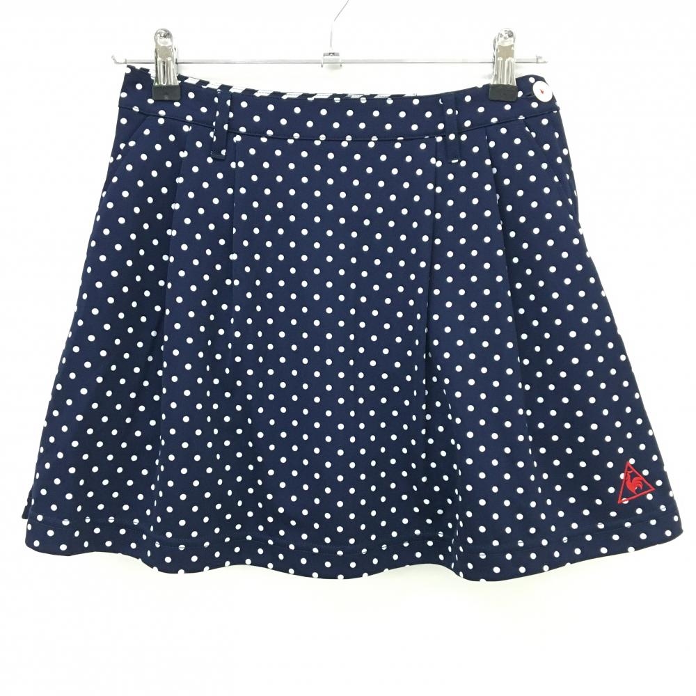 【超美品】ルコックゴルフ スカート ネイビー×白 ドット 内側インナーパンツ レディース 7 ゴルフウェア le coq sportif