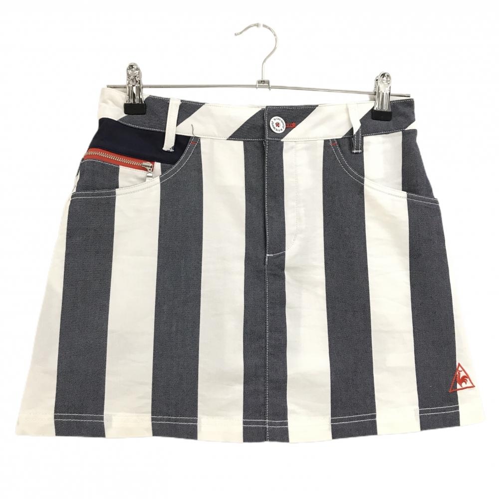 ルコックゴルフ スカート 白×グレー ストライプ  レディース 7 ゴルフウェア le coq sportif