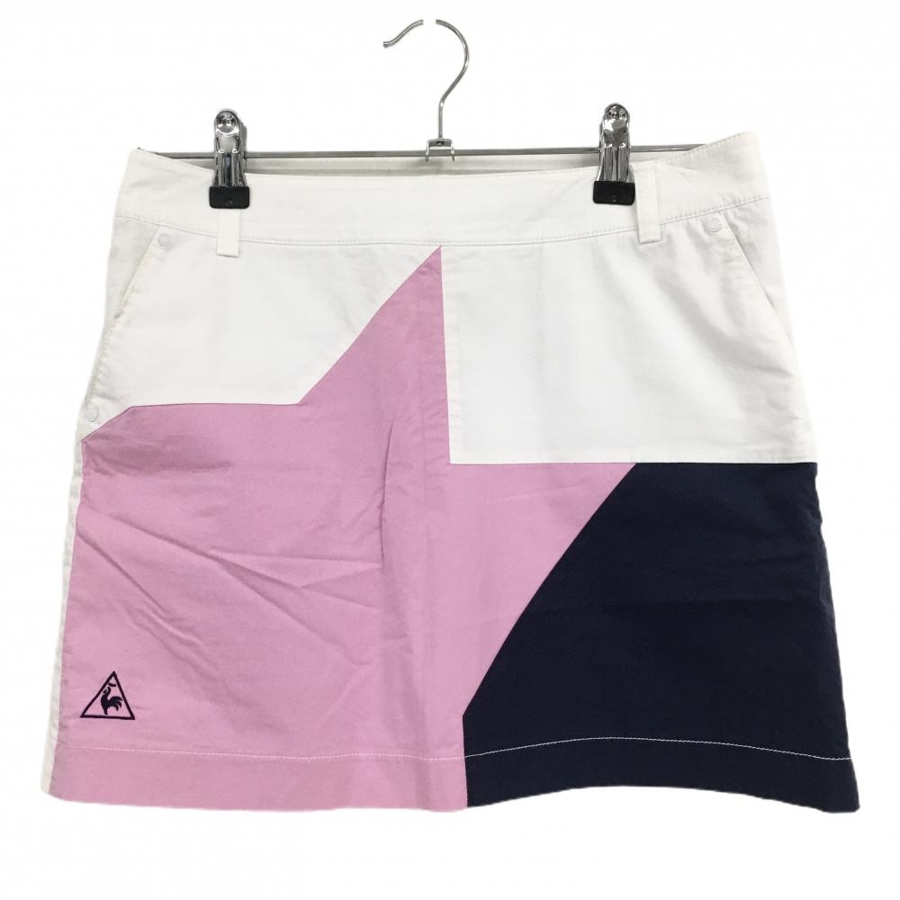 ルコックゴルフ スカート 白×ピンク ストレッチ  レディース 9 ゴルフウェア le coq sportif
