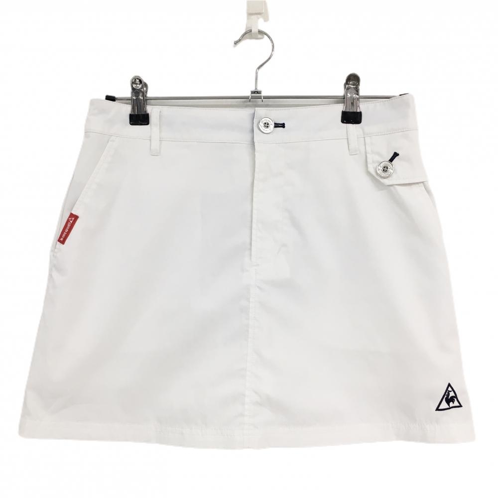 【超美品】ルコックゴルフ スカート 白×ネイビー バックプリント ロゴ刺しゅう レディース 11 ゴルフウェア le coq sportif