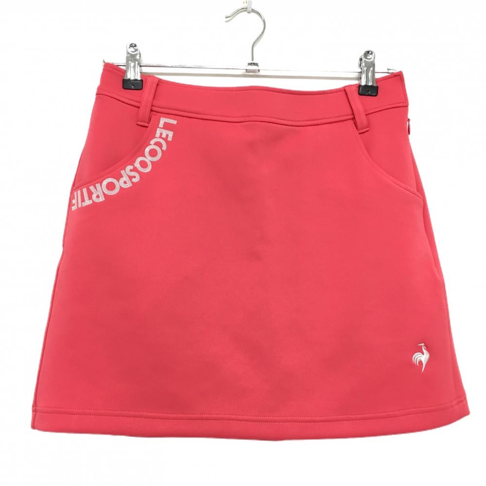 【美品】ルコックゴルフ スカート ピンク ロゴ白 内側インナーパンツ ウエスト一部ゴム レディース L ゴルフウェア le coq sportif