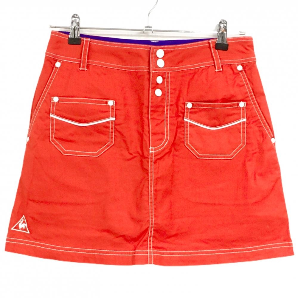 【美品】ルコックゴルフ スカート オレンジレッド×白 ステッチ  腰ワッペン ストレッチ  レディース 11 ゴルフウェア le coq sportif
