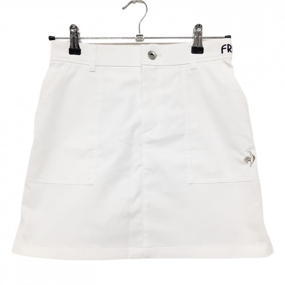 【超美品】ルコックゴルフ スカート 白×ネイビー ポケットライン ロゴシルバー レディース S ゴルフウェア le coq sportif