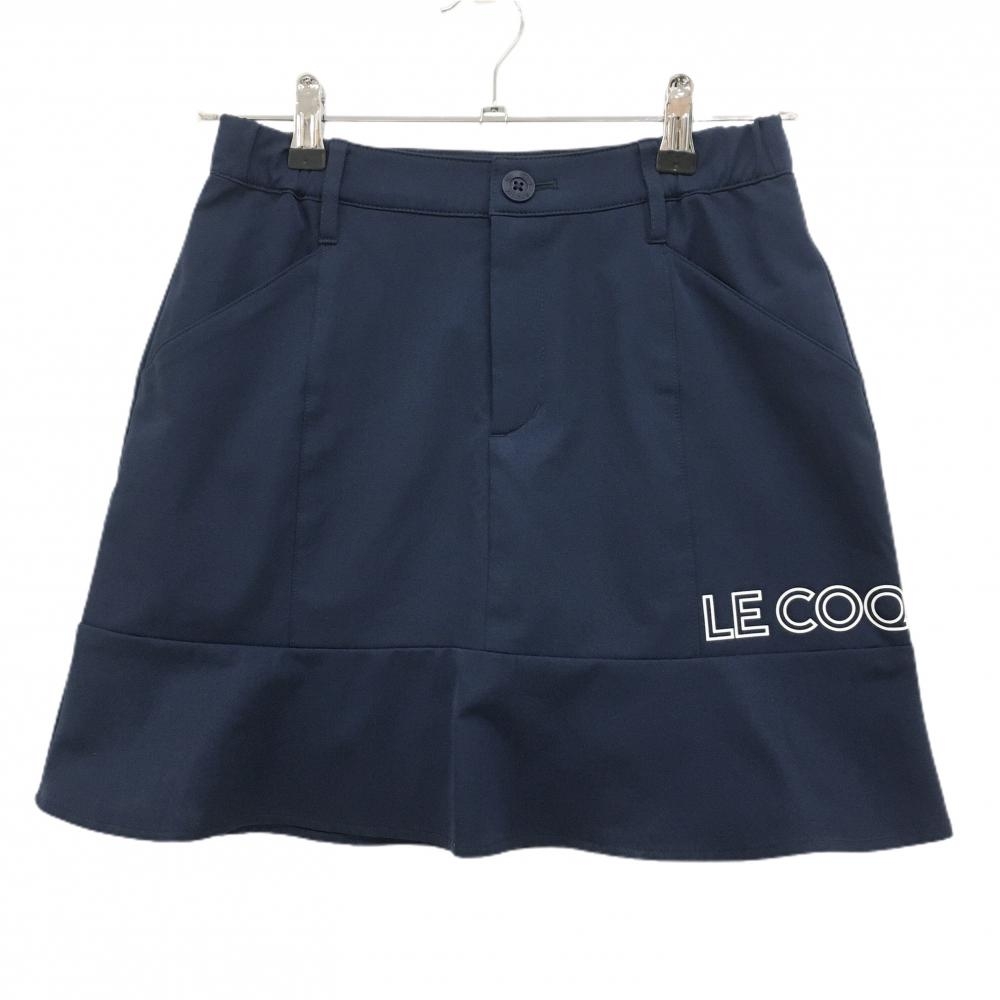 【美品】ルコックゴルフ スカート ネイビー×白 内側インナーパンツ ロゴ レディース 9 ゴルフウェア le coq sportif