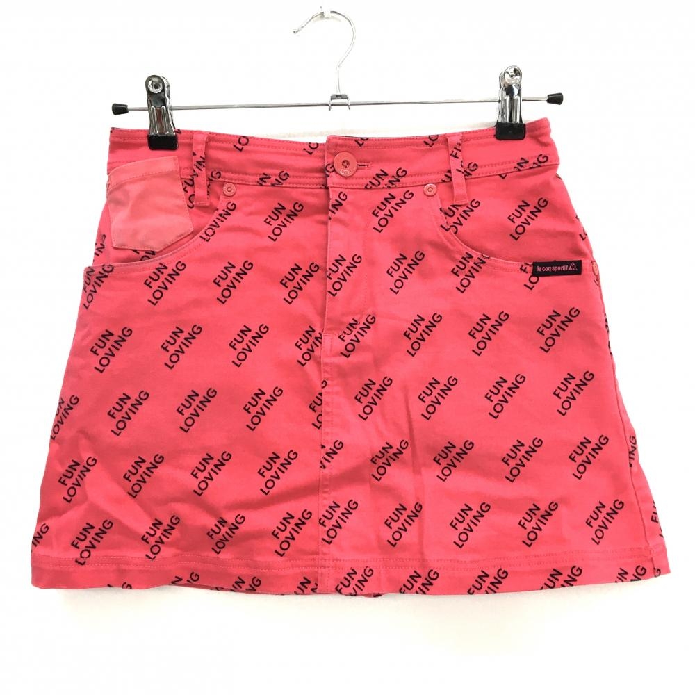 ルコックゴルフ スカート レッドピンク×黒 英字総柄 レディース 7 ゴルフウェア le coq sportif
