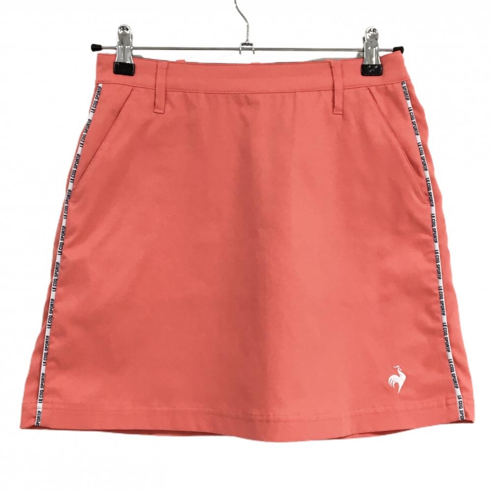 【超美品】ルコックゴルフ スカート ピンク系×白 サイドロゴライン  レディース 9 ゴルフウェア le coq sportif