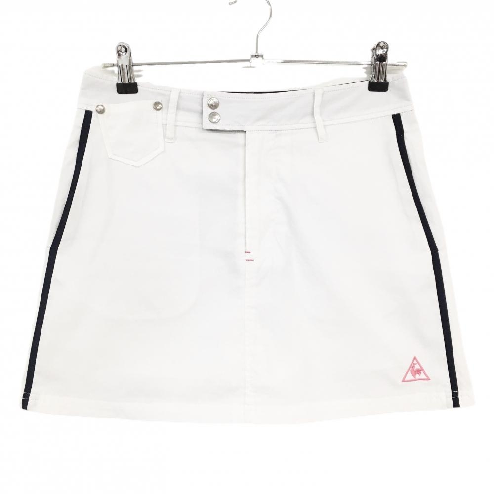【超美品】ルコックゴルフ スカート 白×ネイビー ストレッチ バックロゴ 内側インナーパンツ レディース 11 ゴルフウェア le coq sportif