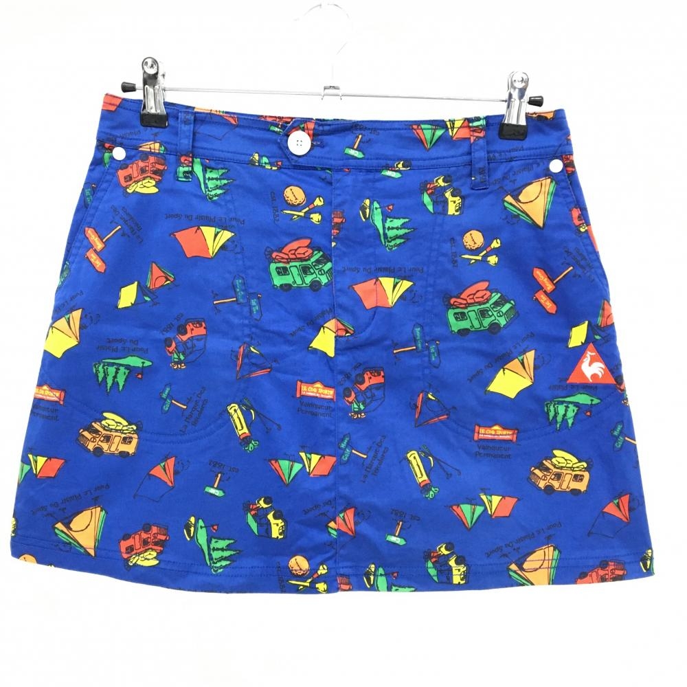【超美品】ルコックゴルフ スカート ブルー×マルチカラー 総柄 内側インナーパンツ レディース 13 ゴルフウェア le coq sportif