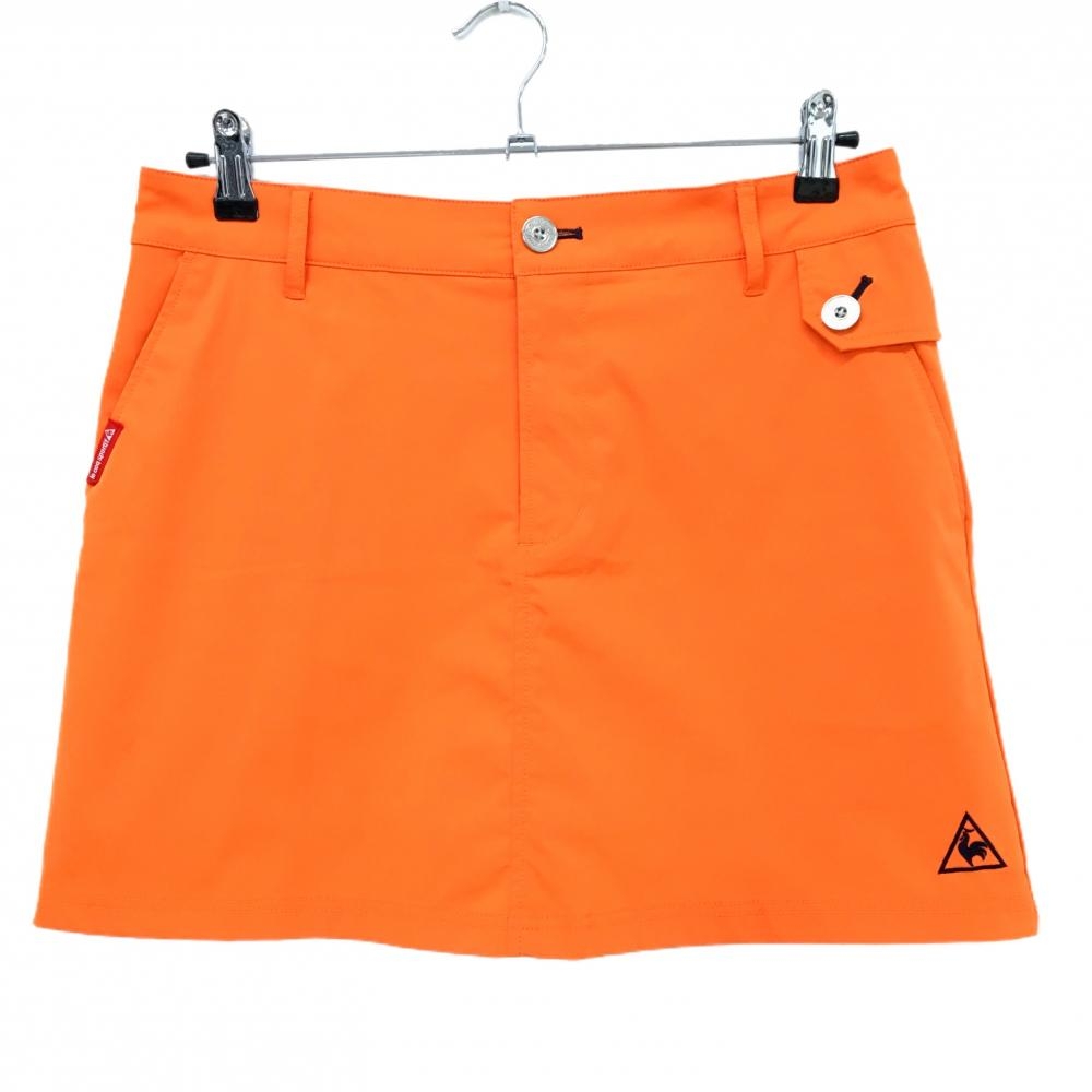 【美品】ルコックゴルフ スカート オレンジ×ネイビー ロゴプリント レディース 13 ゴルフウェア le coq sportif