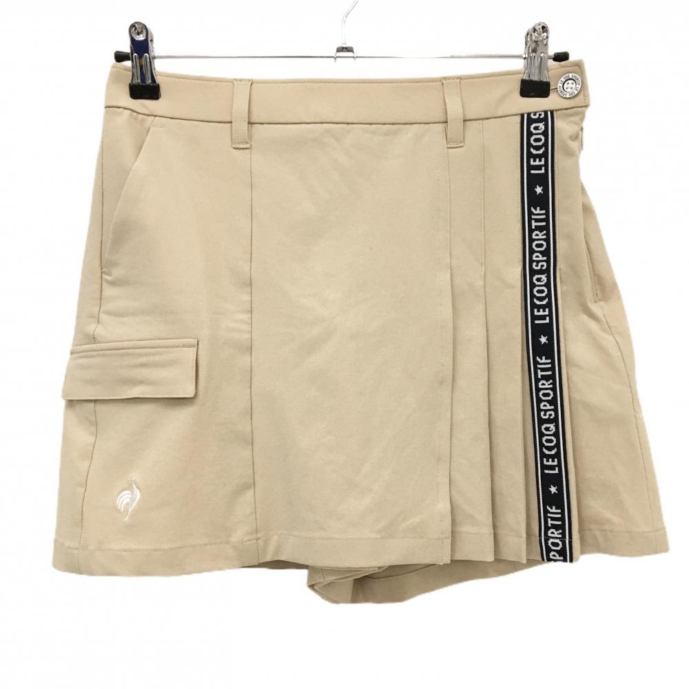 【美品】ルコックゴルフ スカート ベージュ×ネイビー サイドロゴテープ 一部プリーツ  レディース M ゴルフウェア le coq sportif