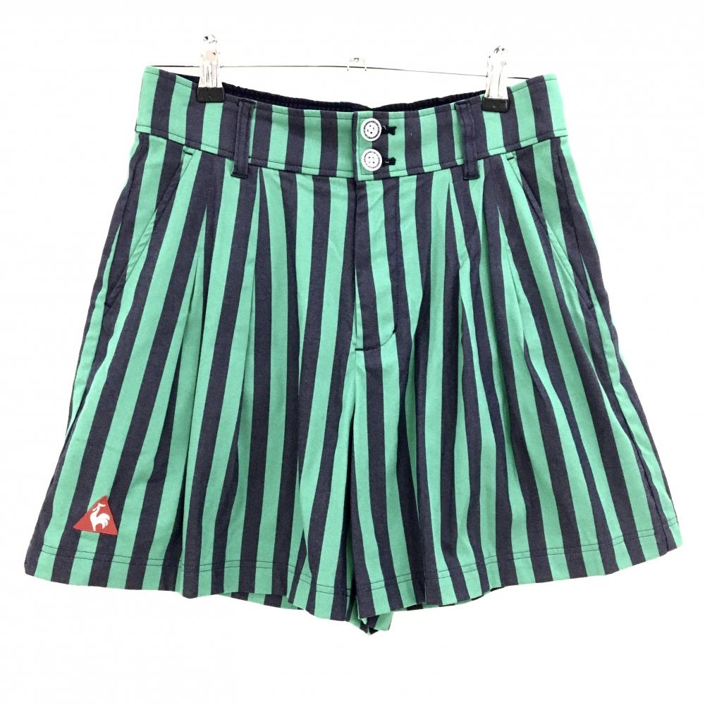 【超美品】ルコックゴルフ キュロットスカート ネイビー×グリーン ストライプ  レディース 11 ゴルフウェア le coq sportif