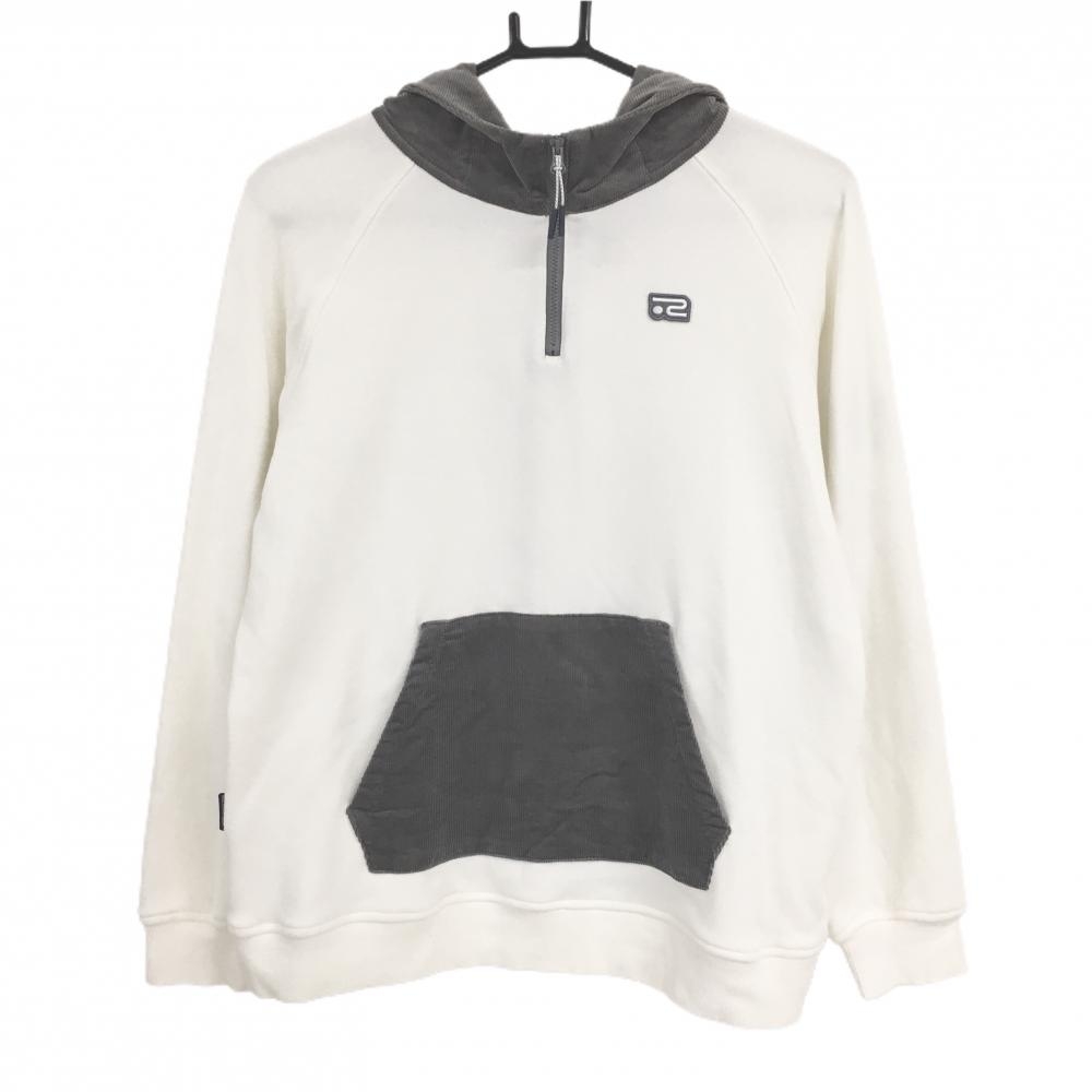 ロサーセン パーカー 白×グレー ハーフジップ ロゴワッペン  レディース L ゴルフウェア Rosasen