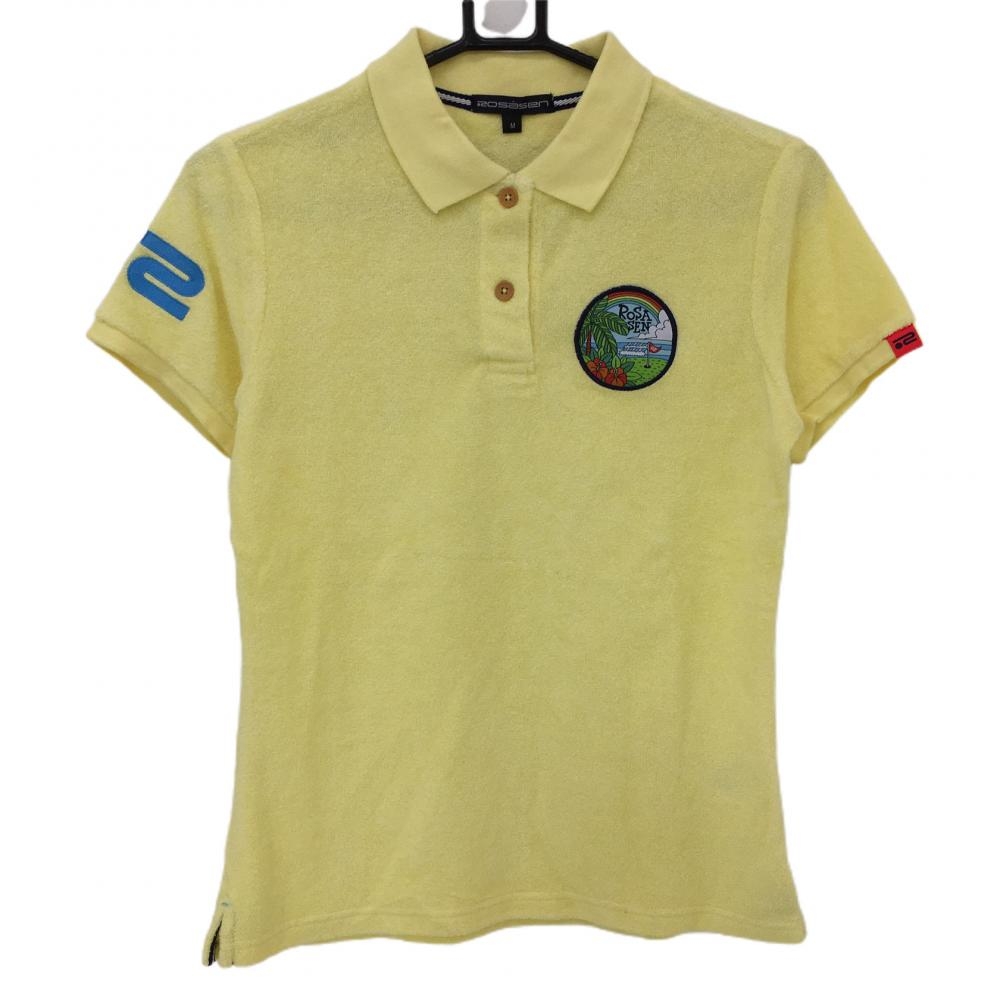 【超美品】ロサーセン 半袖ポロシャツ イエロー パイル地 ワッペン  レディース M ゴルフウェア Rosasen