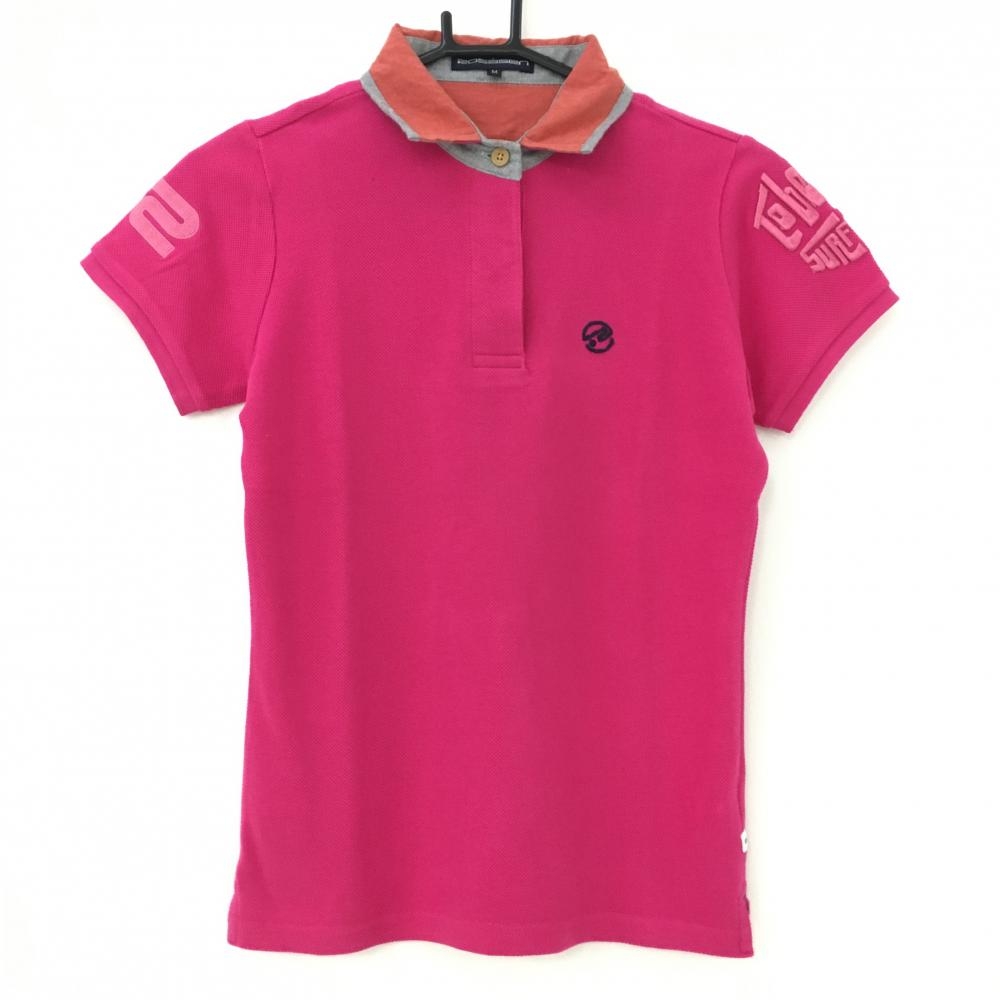 【美品】ロサーセン 半袖ポロシャツ ピンク×グレー 胸元ロゴ 袖立体刺しゅう レディース Ｍ ゴルフウェア Rosasen 画像