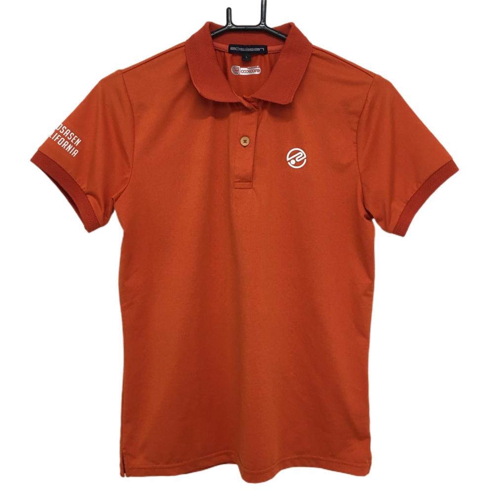 【美品】ロサーセン 半袖ポロシャツ オレンジ 織生地 ロゴプリント coolcore  レディース L ゴルフウェア Rosasen