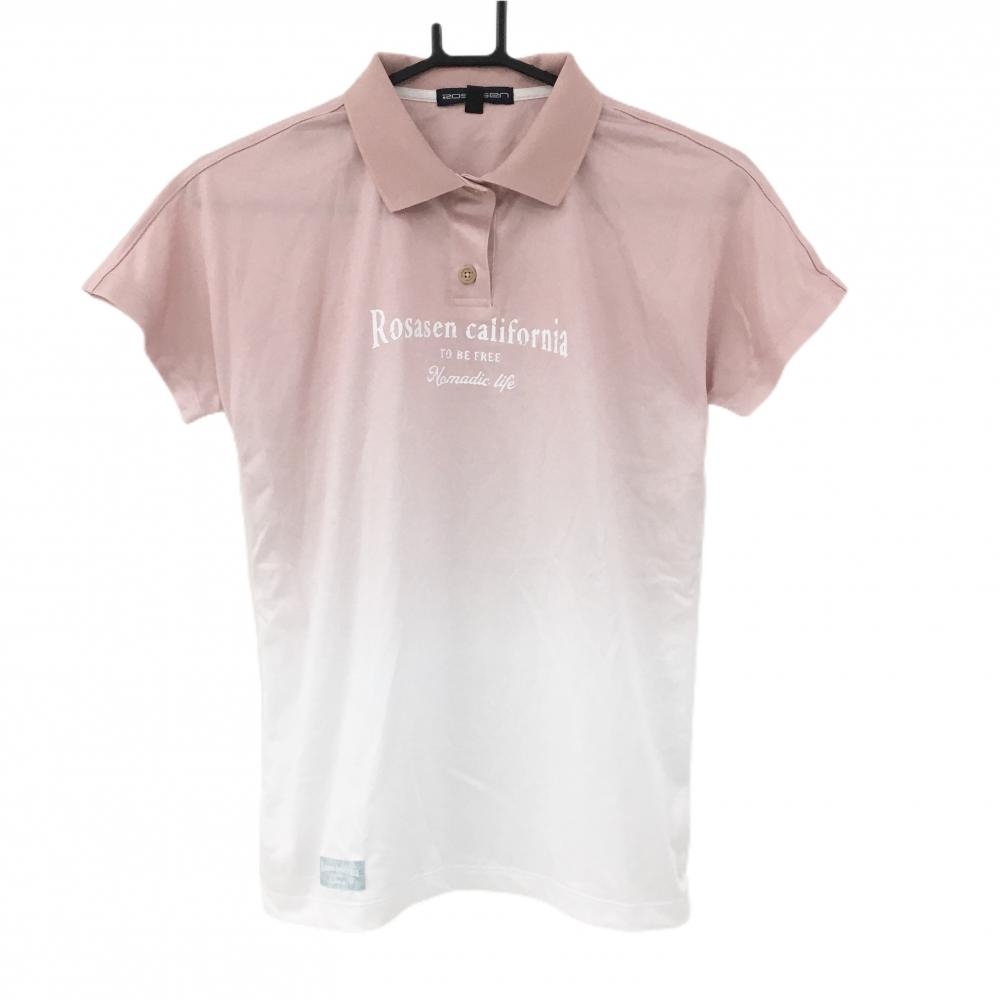 【超美品】ロサーセン 半袖ポロシャツ ピンク×白 グラデーション california レディース M ゴルフウェア Rosasen