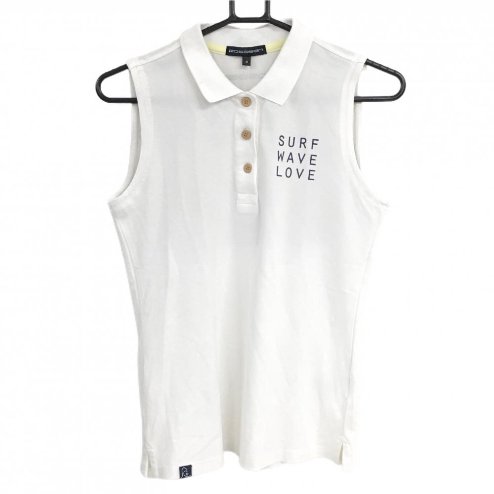 【美品】ロサーセン ノースリーブポロシャツ 白×ネイビー バックプリント レディース M ゴルフウェア Rosasen