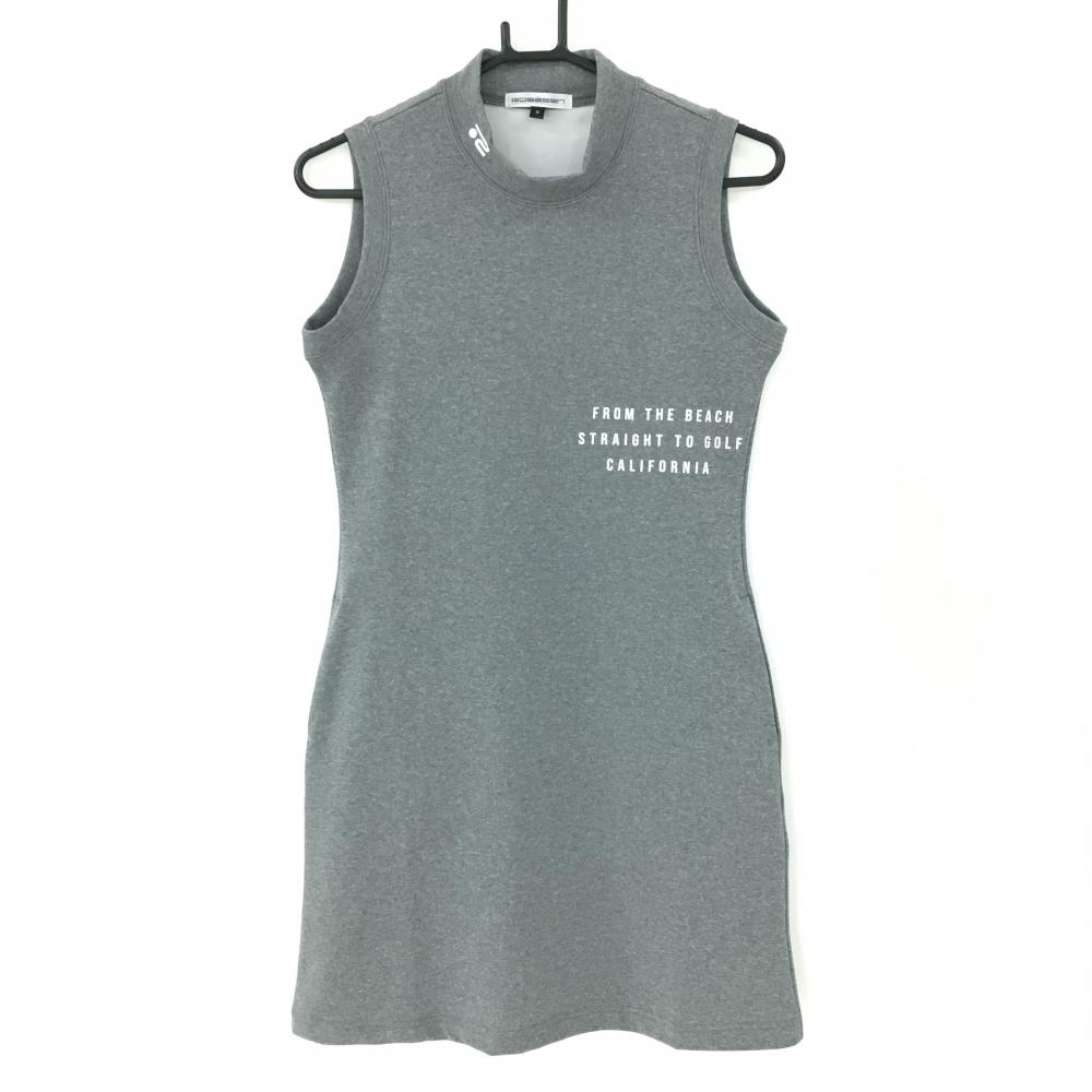 【超美品】ロサーセン ノースリーブワンピース 杢グレー ネックロゴプリント レディース M ゴルフウェア Rosasen