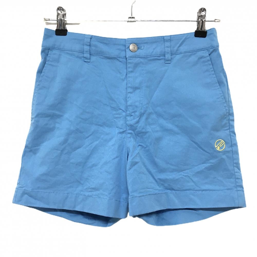 【美品】ロサーセン ショートパンツ ライトブルー コットン混 ストレッチ ロゴ刺しゅう レディース 40(M) ゴルフウェア Rosasen