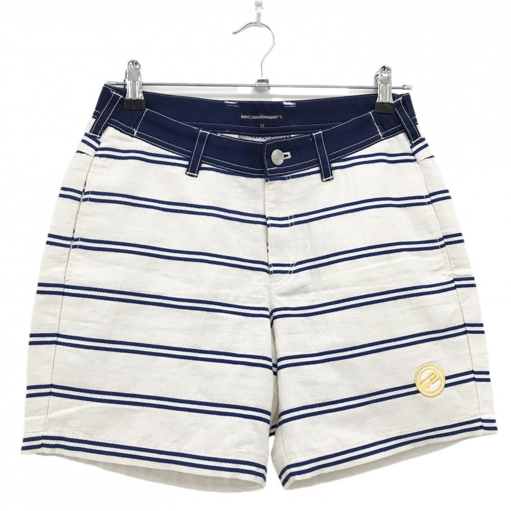 【美品】ロサーセン ショートパンツ 白×ネイビー ボーダー ワッペン  レディース M ゴルフウェア Rosasen