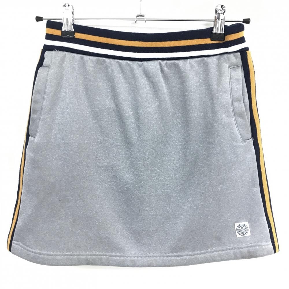 ロサーセン スカート グレー×ネイビー リブボーダー 裏起毛  レディース M ゴルフウェア Rosasen