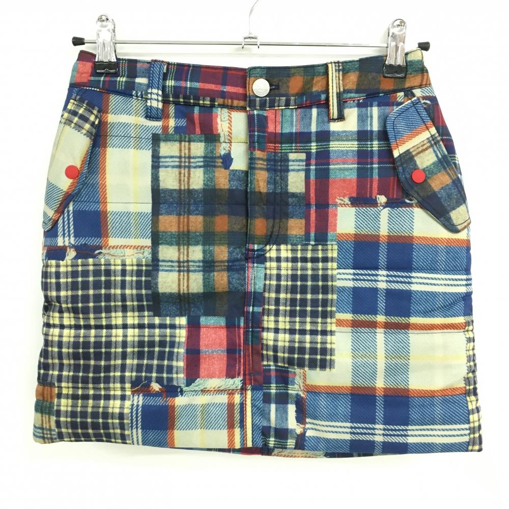 【超美品】ロサーセン スカート ネイビー×ベージュ チェック 裏起毛   レディース 0(XL ) ゴルフウェア Rosasen