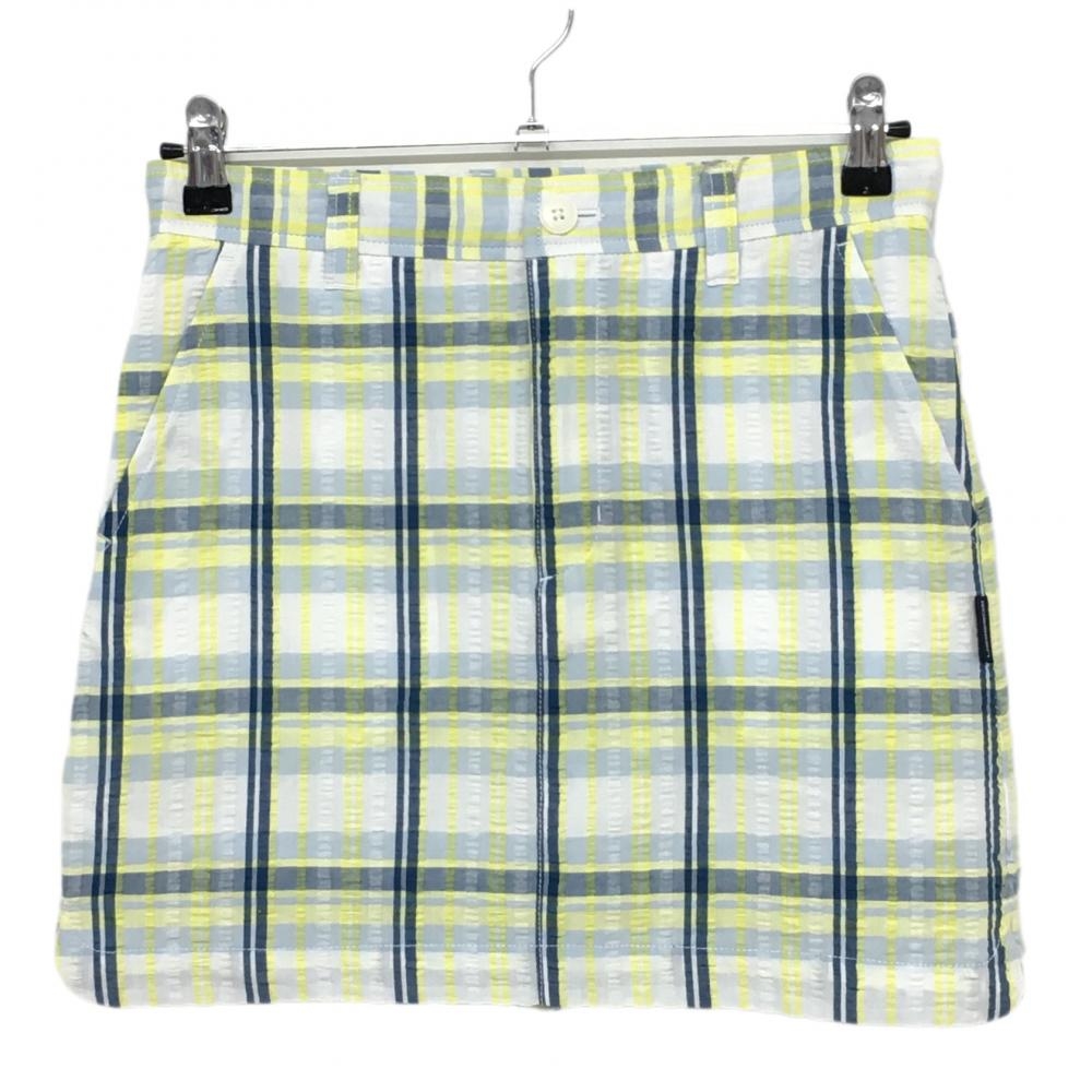 【新品】ロサーセン スカート イエロー×ネイビー チェック サッカー生地 内側メッシュインナーパンツ レディース 38 ゴルフウェア Rosasen