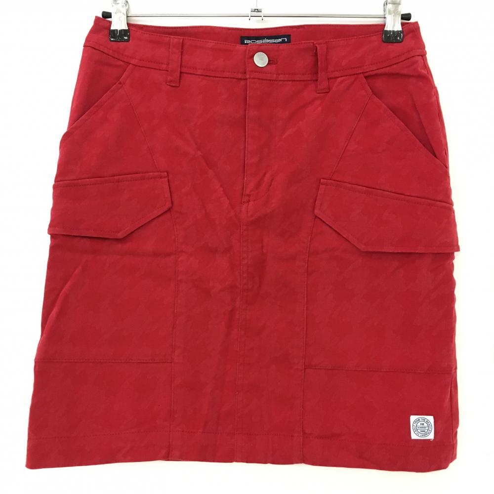 ロサーセン カーゴスカート レッド 総柄 6ポケット バックロゴ刺しゅう レディース M ゴルフウェア Rosasen