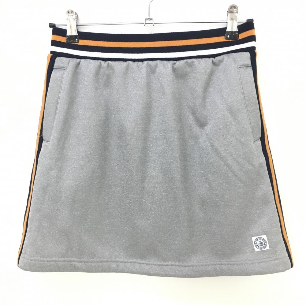 【超美品】ロサーセン 裏起毛スカート グレー×ネイビー ウエストサイドボーダー レディース L ゴルフウェア Rosasen
