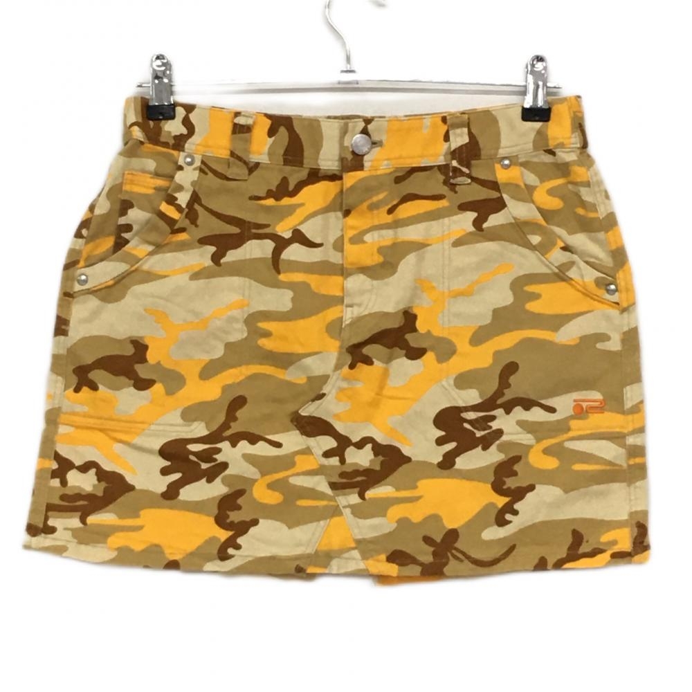 【美品】ロサーセン スカート ベージュ×オレンジ 迷彩 カモフラ 後ろウエストゴム レディース L ゴルフウェア Rosasen