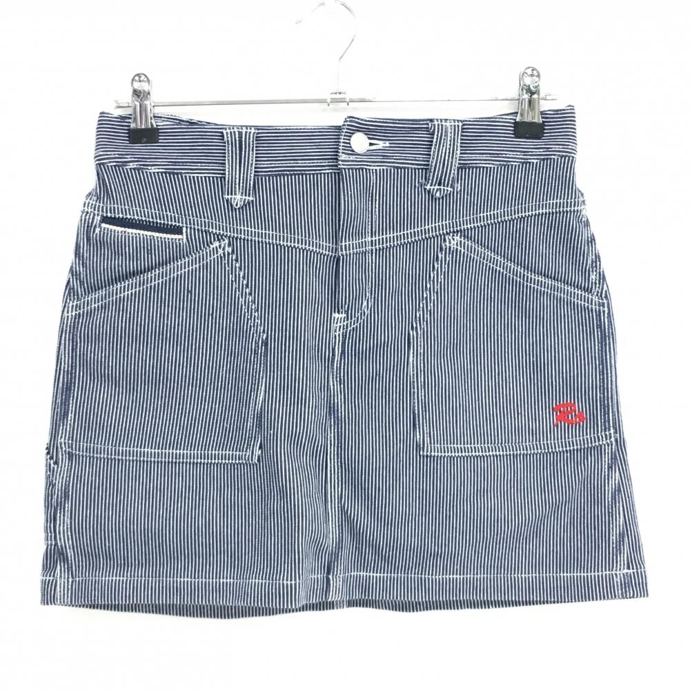 ロサーセン スカート ネイビー×白 ストライプ デニム調 後ろウエストゴム レディース 42(L) ゴルフウェア Rosasen