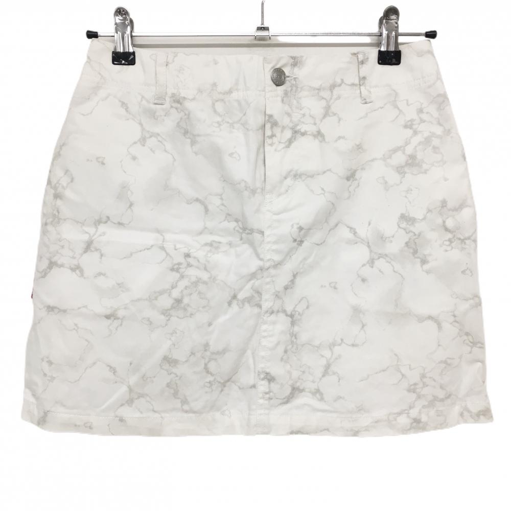 ロサーセン スカート 白×ライトグレー 大理石風 バックロゴ レディース S ゴルフウェア Rosasen