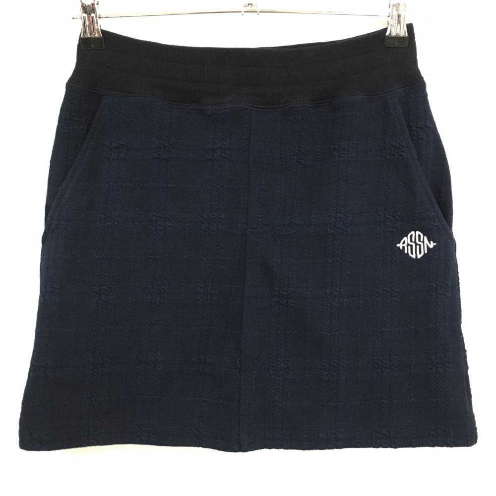 【美品】ロサーセン スカート ネイビー チェック織生地 レディース S ゴルフウェア Rosasen