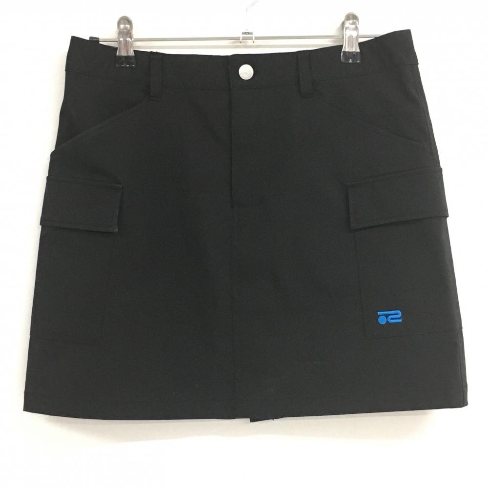 ロサーセン スカート 黒×ブルー サイドポケット ストレッチ  レディース L ゴルフウェア Rosasen