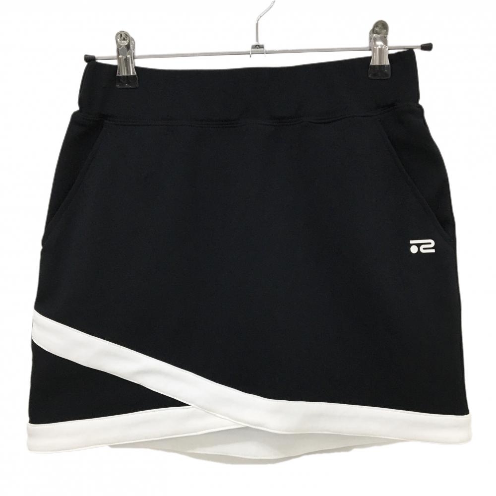 ロサーセン スカート 黒×白 ウエストゴム ロゴプリント レディース S ゴルフウェア Rosasen
