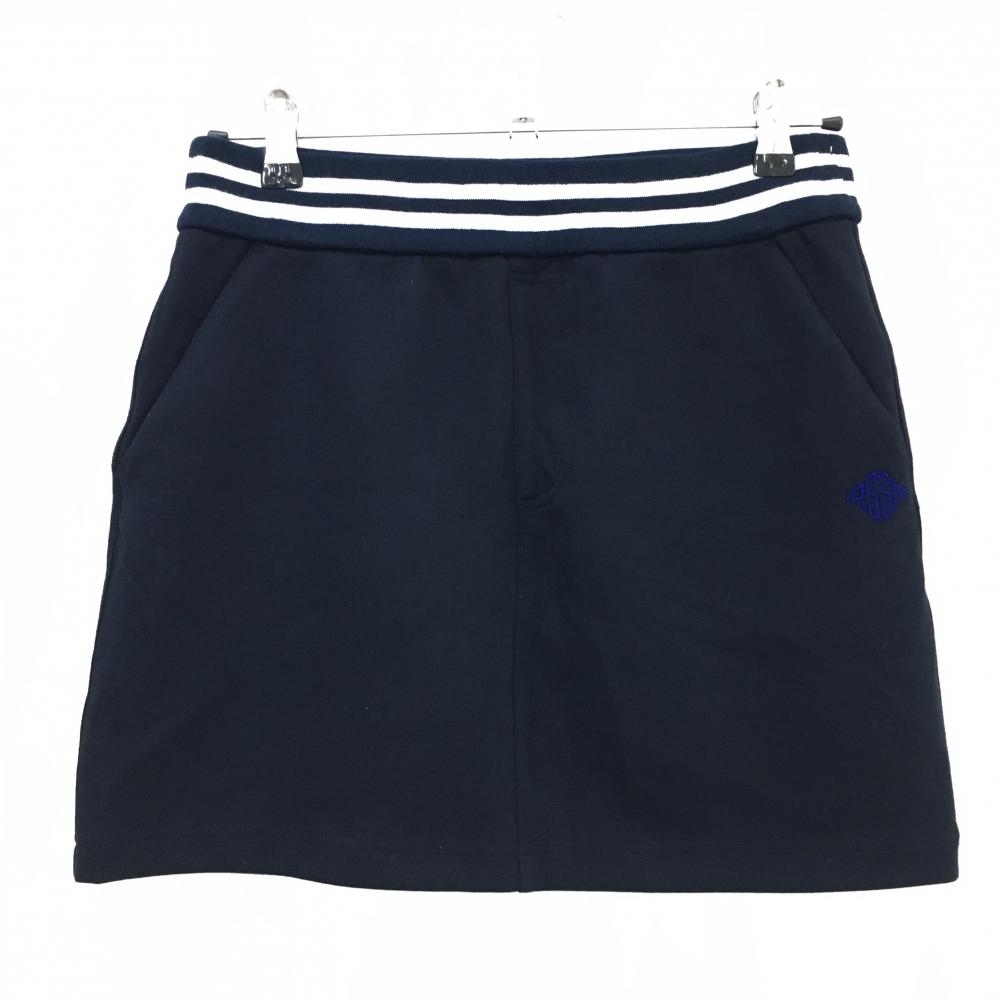【美品】ロサーセン スカート ネイビー ロゴ刺しゅう ウエスト白ライン レディース M ゴルフウェア Rosasen
