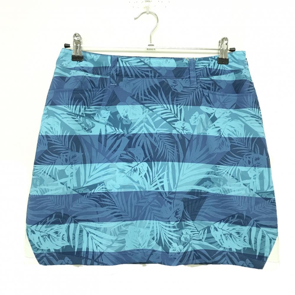 【新品】ロサーセン スカート ブルー×ライトブルー リーフ柄 ボーダー 内側インナーパンツ レディース L ゴルフウェア Rosasen