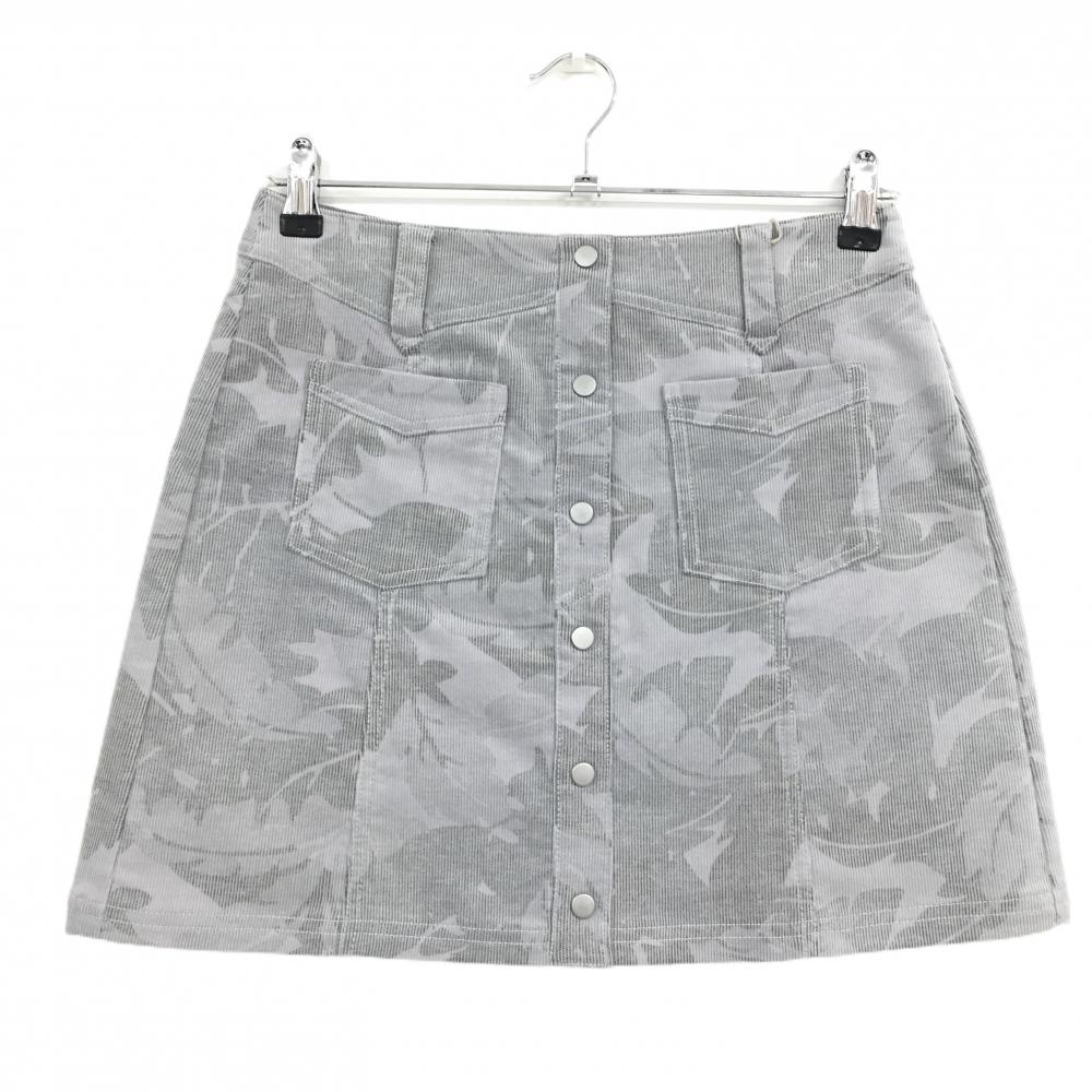 【新品】ロサーセン コーデュロイスカート グレー系 ボタニカル柄 ストレッチ レディース 40(M) ゴルフウェア Rosasen